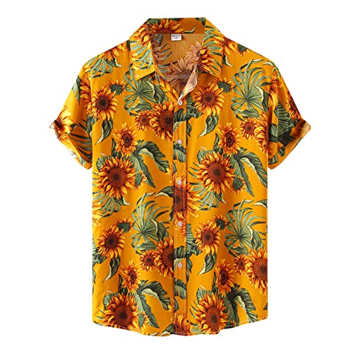 BIBOKAOKE Tshirt Herren Hemden Kurzarm Hawaii Blumenhemd Funky Mehrfarbig Bedrucktes Hemd Urlaub Strandhemd Dünne Casual Sommerhemd Revers Henley Shirt Basic Slim Fit Freizeithemden von BIBOKAOKE