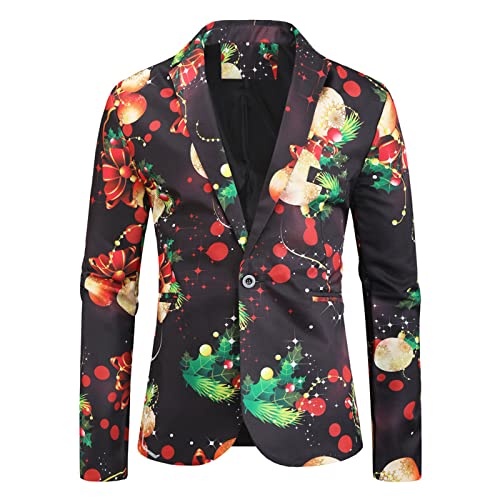 BIBOKAOKE Weihnachten Sakko Herren Anzug Jacke Slim Fit in Verschiedenen Druck Festlich Party Blazer Button Anzugjacke Revers Blazer Elk Print Jacket Freizeit Festlich Kostüm Coat Anzugmantel von BIBOKAOKE