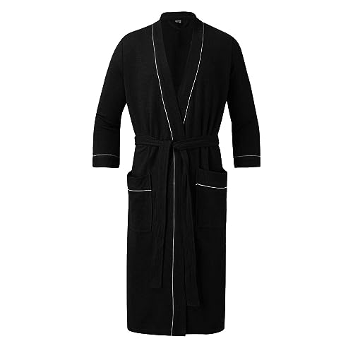 Bademantel Damen & Herren Waffel-Pique Baumwolle Schalkragen Leicht Sommer Kimono Waffle Morgenmantel Herren langer Saunamantel für Damen und Herren - Schadstofffreies Material - Ausgezeichnet von BIBOKAOKE