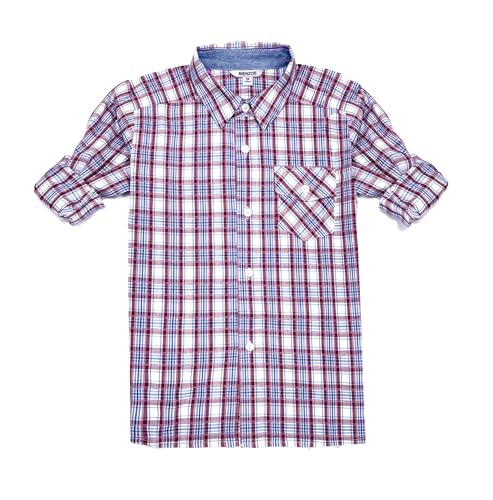 BIENZOE Jungen Baumwolle Plaid Hemd Marine/Dunkelrot Größe 13/14(DE 12-13 Jahre) von BIENZOE