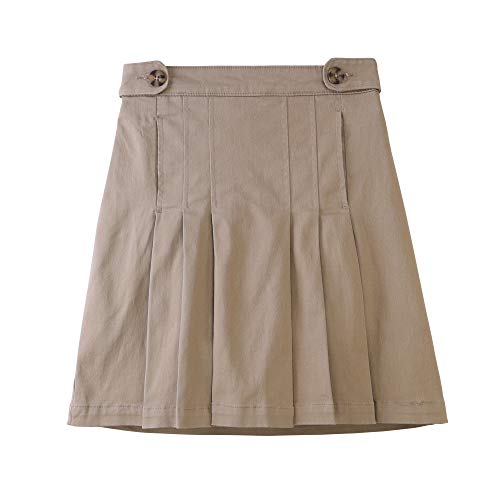 BIENZOE Mädchen Baumwolle Dehnbar Elastische Taille Falten Röcke Khaki XL von BIENZOE