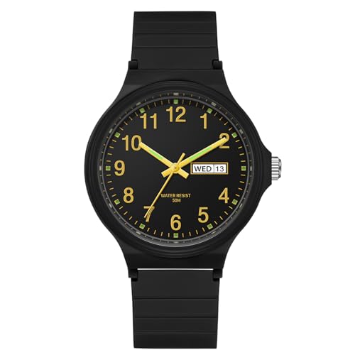 BIEWO Herrenuhren Damen Uhren Easy Reader Analog Quarzuhr für Männer Frauen Wasserdichte Uhr Mode Casual Herren Armbanduhr mit Datum Unisex Uhr, schwarz / goldfarben von BIEWO