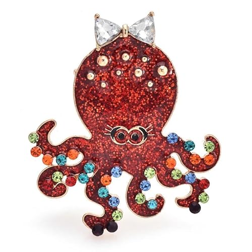 Mädchen-Broschen und Anstecknadeln, Oktopus-Broschen für Frauen, Unisex, glänzende Emaille, rot, schöne Seefisch-Party-Brosche, Metall Zink Eisen von BIFRA