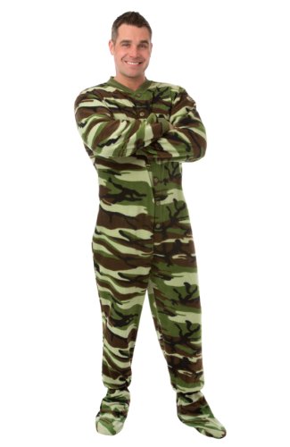 BIG FEET PAJAMA CO. Einteiler für Erwachsene, Fleece, mit Fuß, Camouflage, Grün Gr. XXL, grün von BIG FEET PAJAMA CO.