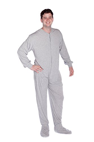 BIG FEET PAJAMA CO. Jersey Stricken Adult Footed Strampler Pyjama Große Heather Grau von BIG FEET PAJAMA CO.