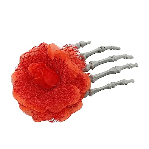 Skelett-Handklaue, Halloween-Haarspange, große Blume, Haarnadel, Cosplay-Kostüm, Kopf-Zubehör für weibliche Party-Requisiten, Skelett-Haarnadel, modisches Haar-Accessoire von BIGULA