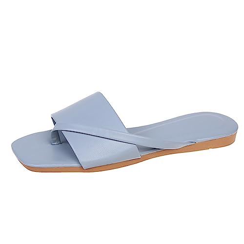 BIISDOST 2022 sommer frauen Freizeit Stil Einfarbig Divisionen Einfache Vielseitig Flache Sohle Bequeme Mode Tragen Kalten Hausschuhe Damenschuhe 43 Weite H (Blue, 39) von BIISDOST