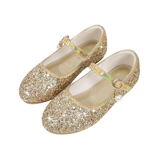 BIISDOST Blumenmädchen Kleid Schuhe Kleinkind Kinder Hochzeit Party Low Heel Mary Jane Schuhe Glitzer Flache Schuhe Turnschuhe Baby (Gold, 30 Little Child) von BIISDOST