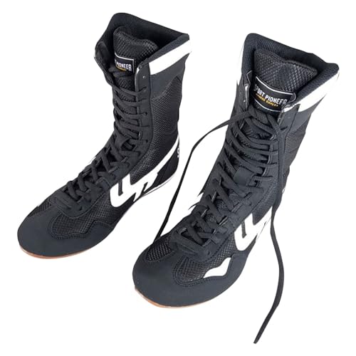 BIISDOST Boxschuhe High Top Training Wrestling Schuhe Lange Stiefel Boxschuhe Wettkampftraining Base Schuhe Herren (Black, 45) von BIISDOST