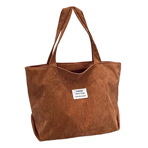 BIISDOST Brief Patch Dekor Cord Shopper Tasche Damen Umhängetaschen Damen Handtasche Student Bag Geflochtene Taschen Damen (Brown, One Size) von BIISDOST