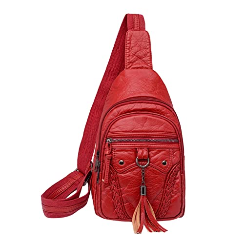 BIISDOST Damen Brusttasche Umhängetasche Kleine Umhängetasche aus PU- Satchel Daypack Fashion Schultergurt Damen Taschen Klein (Red, One Size) von BIISDOST