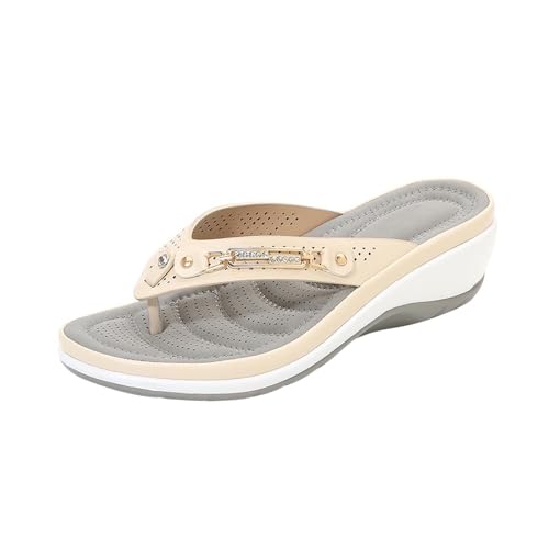 BIISDOST Damen Casual Sandalen Schuhe Outdoor Flip Flops Strand Wedges Hausschuhe Sandalen für Frauen Damenschuhe Pumps Sexy (Beige, 43) von BIISDOST