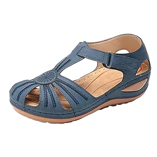 BIISDOST Damen-Damen-Mädchen-bequeme knöchelhohe runde Zehensandalen mit weicher Sohle Damenschuhe 435 (Blue, 36) von BIISDOST