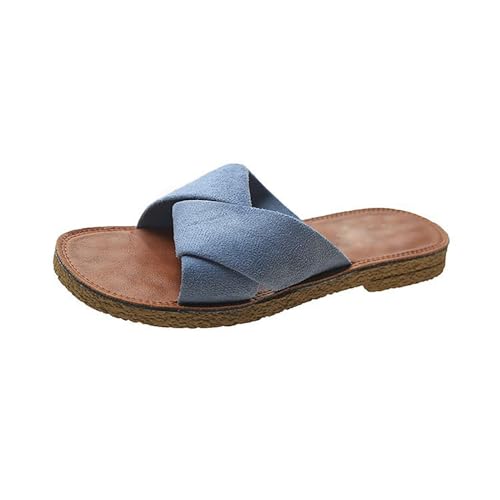 BIISDOST Damen-Flip-Flops aus, flach, modisch, lässig Sommer Damenschuhe Mit Absatz (Blue, 36) von BIISDOST