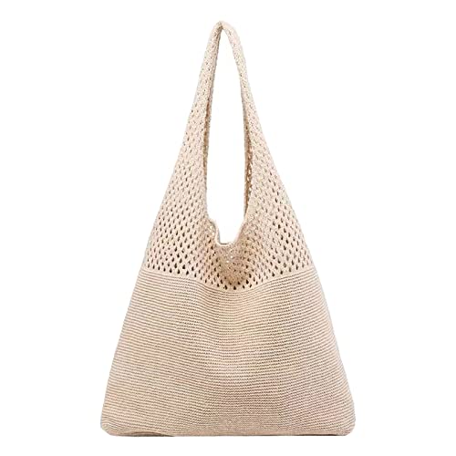 BIISDOST Damen Frühjahr/Sommer Retro hohl gestrickte Handheld One Shoulder Weste Tasche Lederriemen Für Taschen (Beige, One Size) von BIISDOST