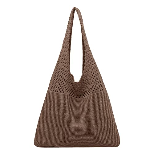 BIISDOST Damen Frühjahr/Sommer Retro hohl gestrickte Handheld One Shoulder Weste Tasche Lederriemen Für Taschen (Coffee, One Size) von BIISDOST