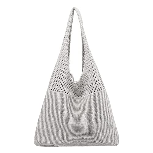 BIISDOST Damen Frühjahr/Sommer Retro hohl gestrickte Handheld One Shoulder Weste Tasche Lederriemen Für Taschen (Grey, One Size) von BIISDOST