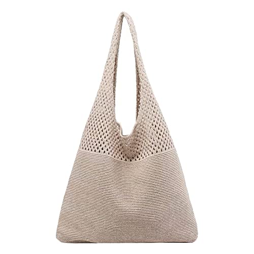 BIISDOST Damen Frühjahr/Sommer Retro hohl gestrickte Handheld One Shoulder Weste Tasche Lederriemen Für Taschen (Khaki, One Size) von BIISDOST