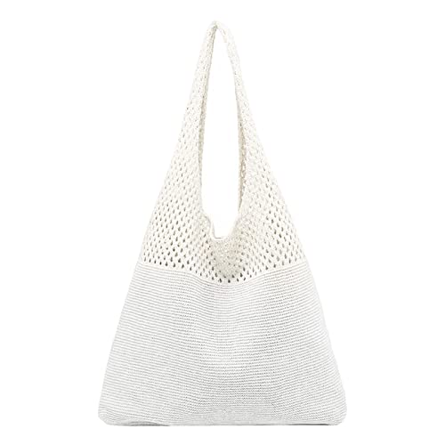 BIISDOST Damen Frühjahr/Sommer Retro hohl gestrickte Handheld One Shoulder Weste Tasche Lederriemen Für Taschen (White, One Size) von BIISDOST