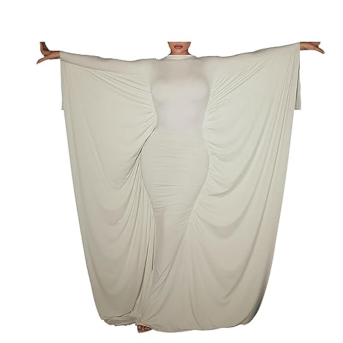 BIISDOST Damen-Maxikleid mit eleganten Ärmeln, formelles Abendkleid Fahrradrock Damen (White, L) von BIISDOST