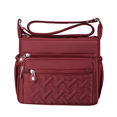 BIISDOST Damen Multi Pocket Lässige wasserdichte Crossbody Handtaschen Schulter Messenger Bag für Reisen Wandern täglich Nähbuch Taschen Für Anfänger (Red, One Size) von BIISDOST