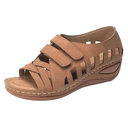 BIISDOST Damen-Sandalen, Schuhe mit Keilabsatz, Flip-Flops, modische Sandalen mit Schnallenriemen, Sommerschuhe für Damen Damenschuhe Stiefeletten Sommer Günstig (Brown, 35) von BIISDOST