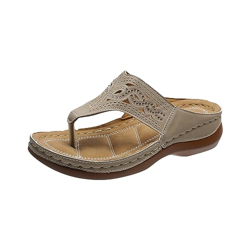 BIISDOST Damen-Sandalen, modisch, Freizeit, hohl, Strasssteine, Flip-Flops, Damen-Sommersandalen Trachten Schuhe Damen (Brown, 39) von BIISDOST