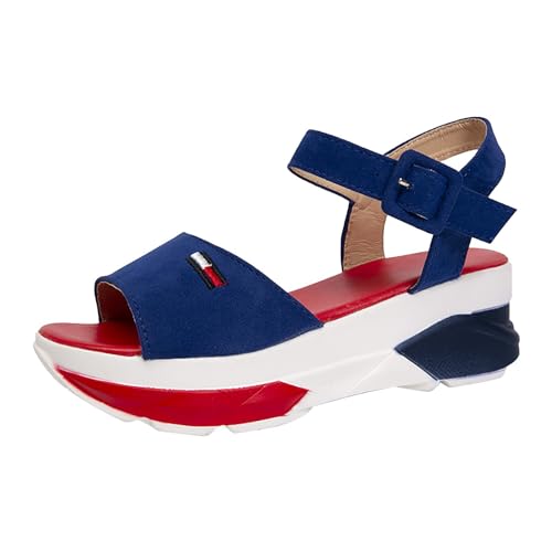 BIISDOST Damen-Sandalen für Frühling/Sommer, lässig, Schnalle, mittlerer Absatz, offener Zehenbereich, dicke Sohle O Damenschuhe 38 (Blue, 38) von BIISDOST