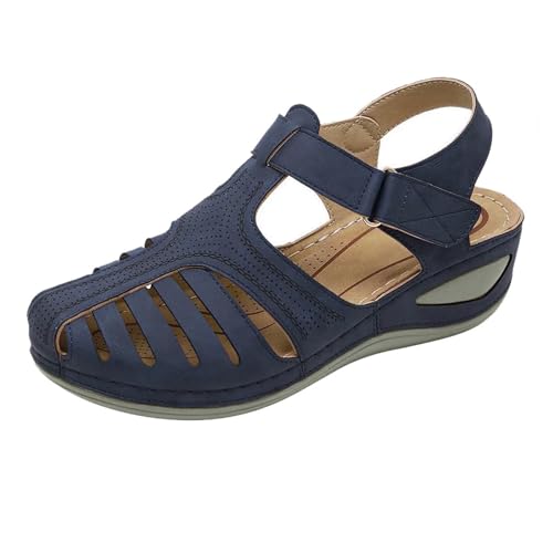 BIISDOST Damen-Sandalen mit Keilabsatz, weich, hohl, geschlossene Zehen, Sommer-Plateauschuhe, Sandalen Damenschuhe Stiefeletten Schwarz 44 (Blue, 41) von BIISDOST