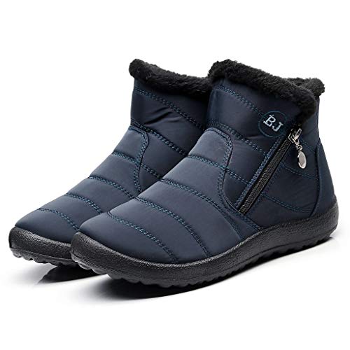 BIISDOST Damen Schnürboots Winter Schnee Schneeschuhe Wanderschuhe Wasserdicht Stiefel Wasserfest Kurzschaft Winterstiefel Schlupfstiefel Snowboots Frauen Outdoor Gefüttert Schlupfboots Schneestiefel von BIISDOST