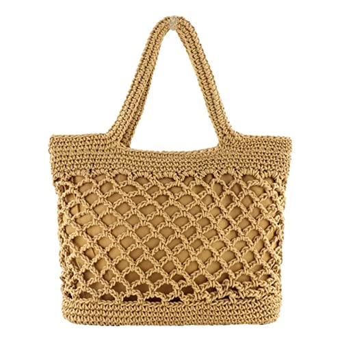 BIISDOST Damen Sommer Freizeit ausgehöhlter gewebter Gürtel mit Strandtasche in der Tragetasche Arbeitsweste Damen Mit Taschen (Brown, One Size) von BIISDOST