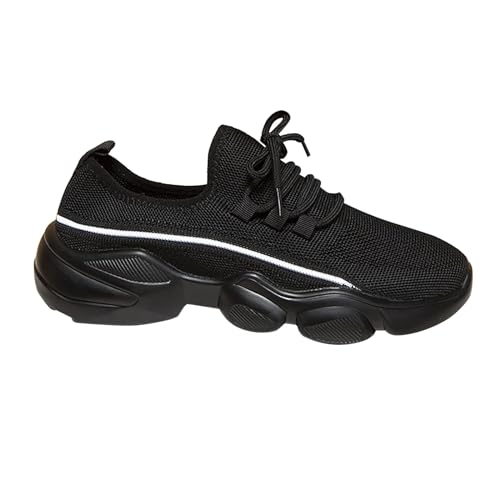 BIISDOST Damen-Sportschuhe mit dicken Sohlen, Fliegengewebe, atmungsaktiv, runder Zehenbereich, zum Binden, Farbblockierung, Einzelschuhe, Freizeitschuhe Damen Schuhe Sommer Sandalen (Black, 37) von BIISDOST