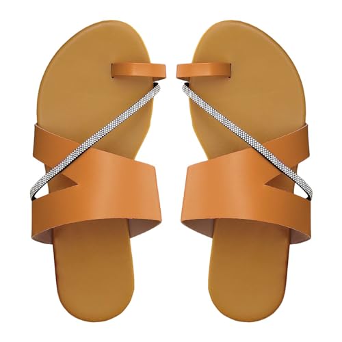 BIISDOST Damen Strand-Clip-Zehen-Hausschuhe, hohle lässige Hausschuhe, flache Schuhe, Vintage-Sandalen Elegante Schuhe Damen (Brown, 40) von BIISDOST