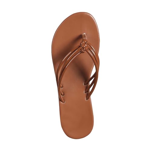 BIISDOST Damen Strand-Tanga-Hausschuhe, hohl, lässig, Clip-Toe-Hausschuhe, flache Schuhe, Vintage-Sandalen Schuhe Damen 40 (Brown, 36) von BIISDOST