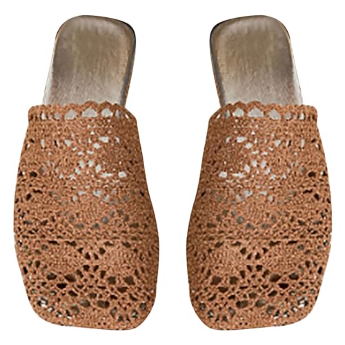 BIISDOST Damen Strand hohle Hausschuhe hohle lässige Hausschuhe flache Schuhe Retro ausgehöhlte Hausschuhe Schuhe Damen Frühling 2022 (Brown, 36) von BIISDOST