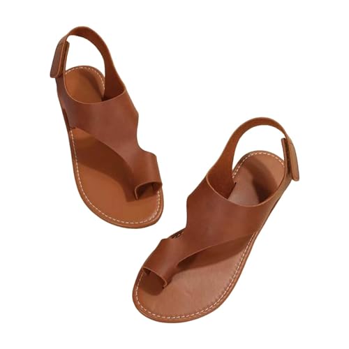 BIISDOST Damen-Strandsandalen, hohl, lässige Hausschuhe, flache Schuhe, Retro-Clip-Toe-Sandalen Antirutsch Pads Schuhe Damen (Brown, 38) von BIISDOST