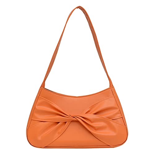 BIISDOST Damen-Umhängetasche, einfarbig, Schleife, Persönlichkeit, einfache Achselhöhle, quadratische Tasche Herren Taschen Umhängetasche (Orange, One Size) von BIISDOST