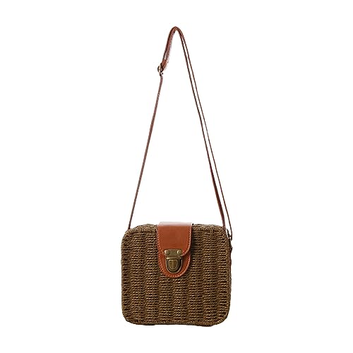 BIISDOST Damen-Umhängetasche in Bonbonfarbe, kleine quadratische Box, modische gewebte Tasche, einfache Strand-Damentasche Kurze Hosen Herren Mit Taschen (Brown, One Size) von BIISDOST