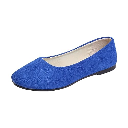 BIISDOST Damen- und Mädchen-Schuhe, einfarbig, große Größe, zum Hineinschlüpfen, flach, flach, bequem, lässig, einzelne Schuhe Damenschuhe Rot 38 (Blue, 42) von BIISDOST