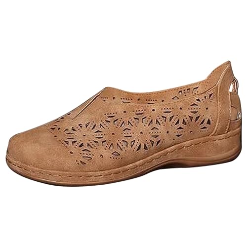 BIISDOST Damenschuhe, Sommermode, Damen-Slipper, offener Zehenbereich, flache, hohle, atmungsaktive Einzelschuhe, zurückrollen Warme Schuhe Damen Winter (Brown, 36) von BIISDOST