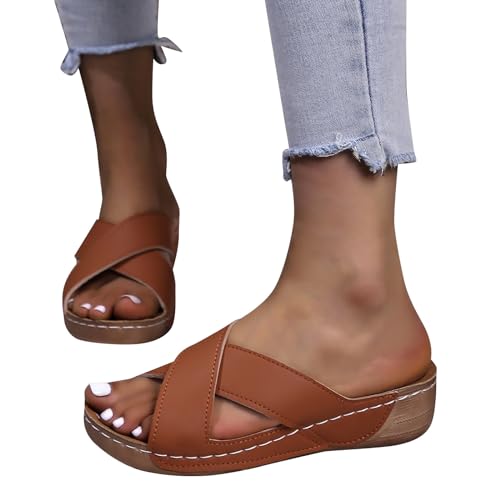 BIISDOST Damenschuhe, lange Slipper-Socken für Damen, für den Sommer, einfarbig, zum Reinschlüpfen, lässig, offene Zehenpartie, flach, weiche Slipper-Socken für Damen compatible with (Brown, 37) von BIISDOST