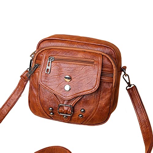 BIISDOST Damentasche, modische Umhängetasche, weiches, Umhängetasche, gewaschenes, kleine quadratische Tasche Mappenschloss Für Taschen (Brown, One Size) von BIISDOST