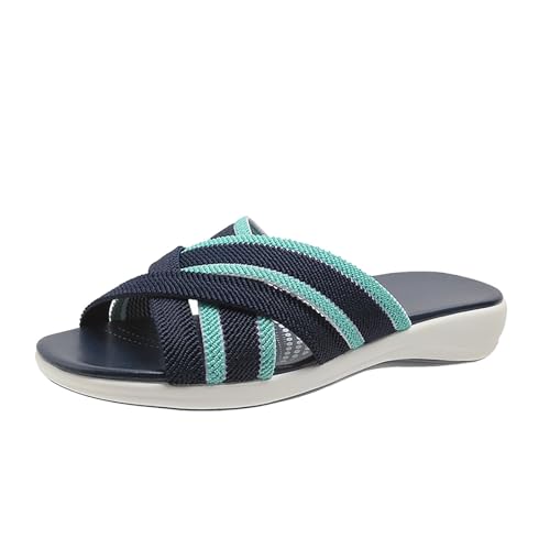 BIISDOST Flache Damen-Sandalen mit weicher Sohle für Frühling/Sommer Schuhe Damen Mit Herzen (Blue, 45) von BIISDOST