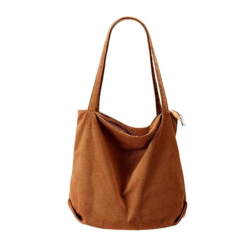 BIISDOST Frauen Frühling Und Freizeit Solide Cord Große Kapazität Wasserdicht Retro Vielseitige Zipper Schulter Tasche O Bag Taschen Damen Klein (Orange, One Size) von BIISDOST