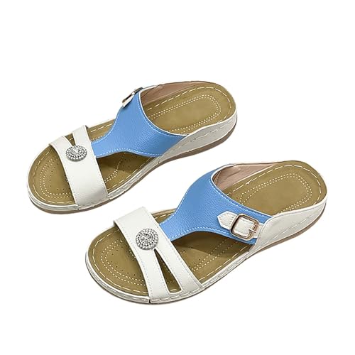 BIISDOST Frauen Sandalen Mode Sommer Einfache Feste Keilabsatz Bequeme Und Leichte Slip-On Schuhe Wasserfeste Schuhe Damen (Blue, 41) von BIISDOST