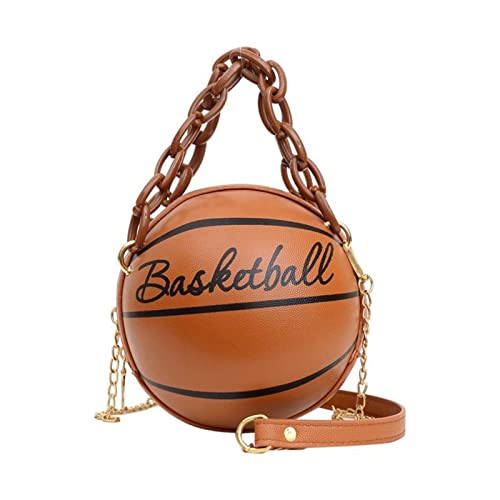 BIISDOST Frauen Umhängetasche Kette Basketball geformte Geldbörse runde Körper Handtasche Clutch Silber Damen (Brown, One Size) von BIISDOST