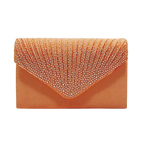 BIISDOST Große Damen-Clutch-Tasche für den Abend, Satin, Brautschmuck, Diamante, Party, Abschlussball, Umschlag Schulter Taschen Herren Umhänge (Orange, One Size) von BIISDOST