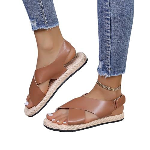 BIISDOST Große Größe Damenschuhe Sommer Außenhandel Einfarbig Flache Schnalle Sandalen Damenschuhe Schwarz 37 (Brown, 36) von BIISDOST