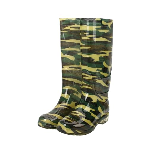 BIISDOST Herren hohe Tarnung lange Regenschuhe Schuhe Regenstiefel gepolsterte Küche Wasserstiefel und Alkaliöl Golden Elephant Gummischuhe Schuhe Herren Wanderschuhe (Camouflage, 42) von BIISDOST