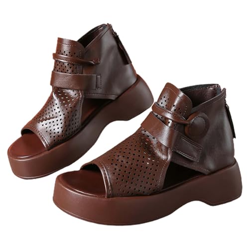 BIISDOST Lässige, elastische Schnalle, flache römische Schuhe, Sommermode, Damen-Sandalen mit dickem Boden Winter Schuhe Damen 39 (Brown, 43) von BIISDOST